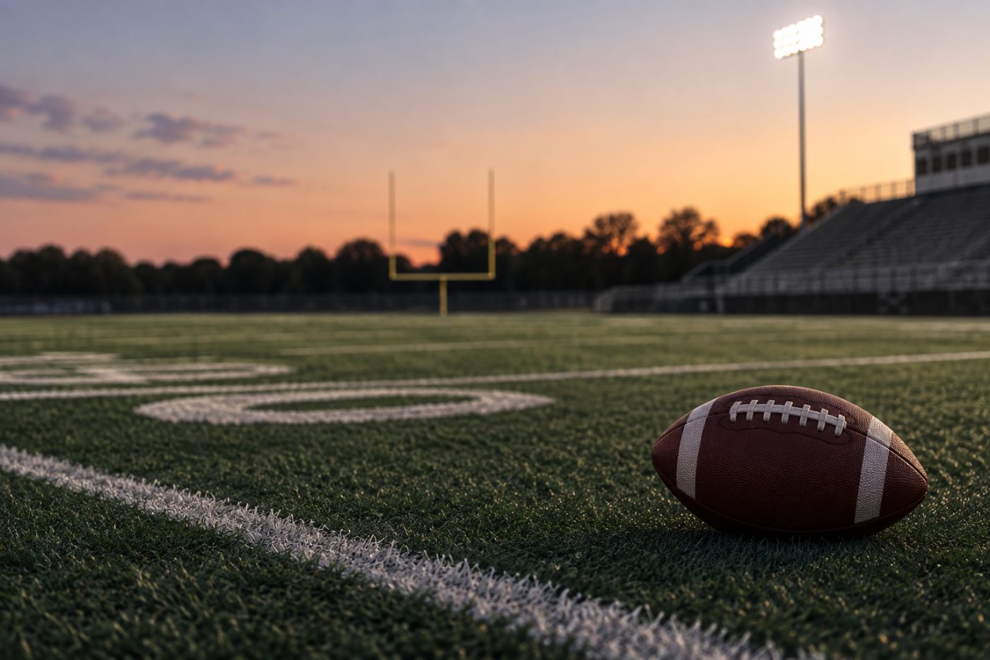 A football field at dusk